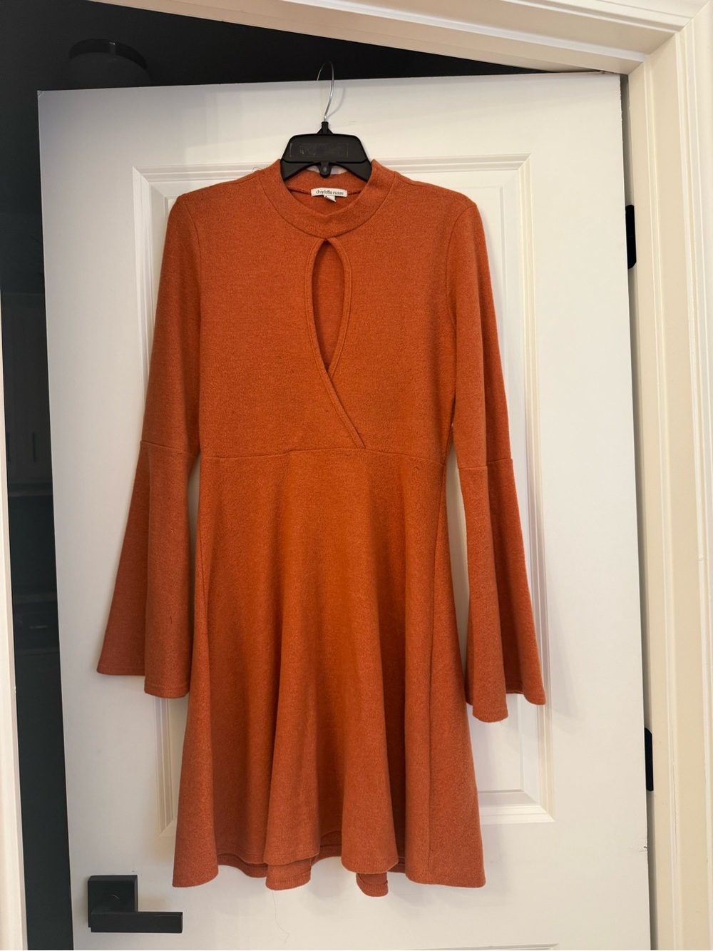 Charlotte Russe Rust Orange Keyhole Fit-and-Flare Long Sleeve Dress
